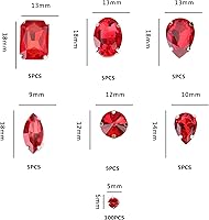 Vista 4 de Diamantes de imitación para coser, Choupee 130 piezas de piedras rojas para coser con base metálica y engaste de garra, formas mixtas, gemas