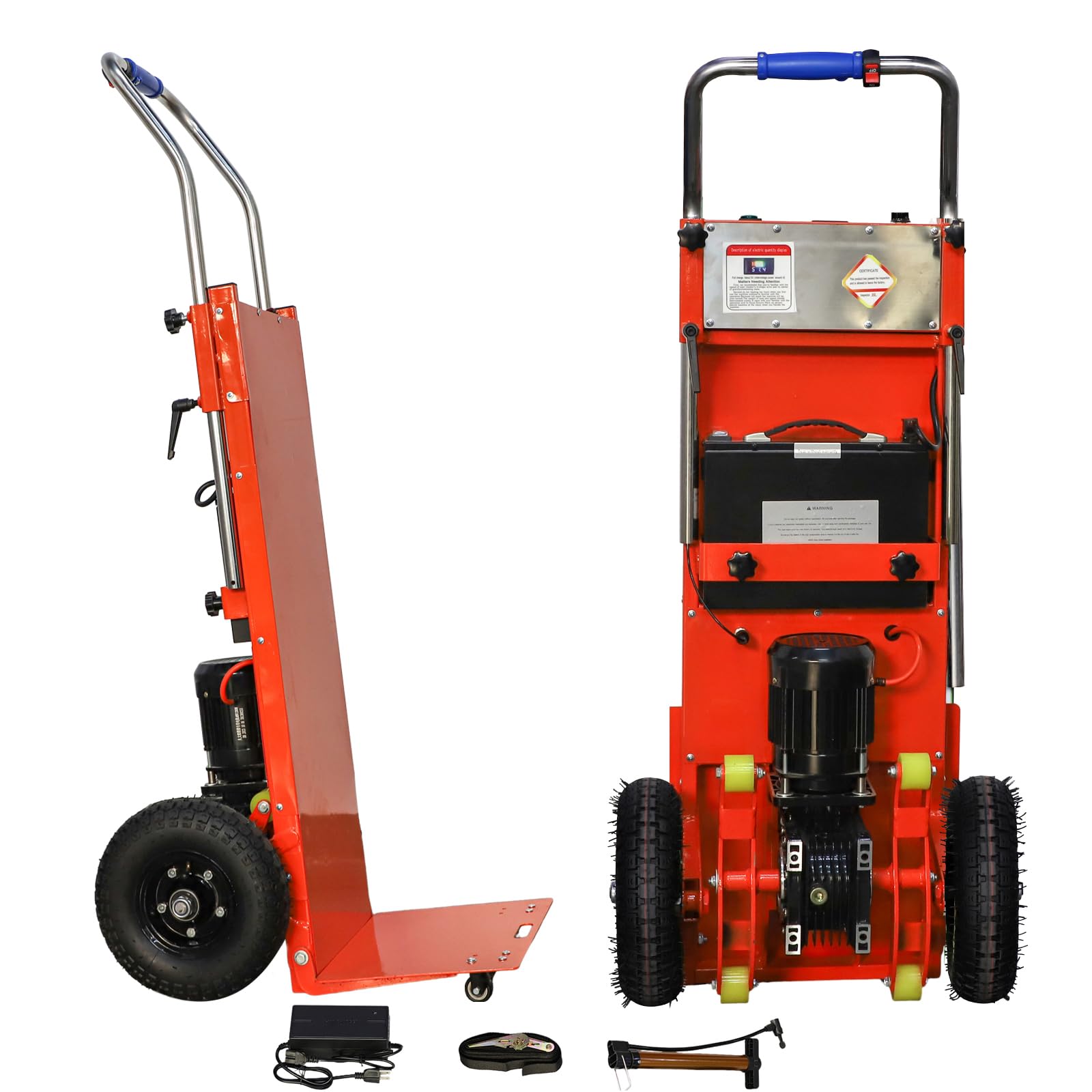 Carretilla eléctrica de mano para subir escaleras de 880 libras para mover objetos pesados, motor de 1200 W de potencia de motor resistente plegable