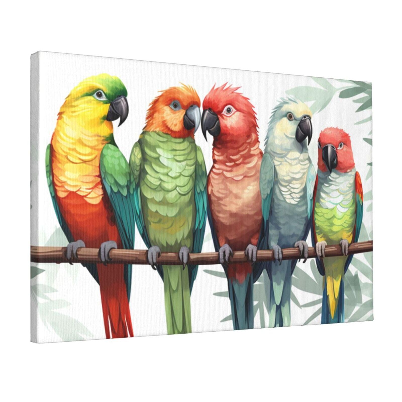 DWVTSLH Colorful Parrots On Tree Poster Paintings Canvas Wall Art Bedroom Prints Home Decor Hanging Picture Modern Home Artworks Aesthetic for Living Room Office Wall Decor 12x18in Unframed
