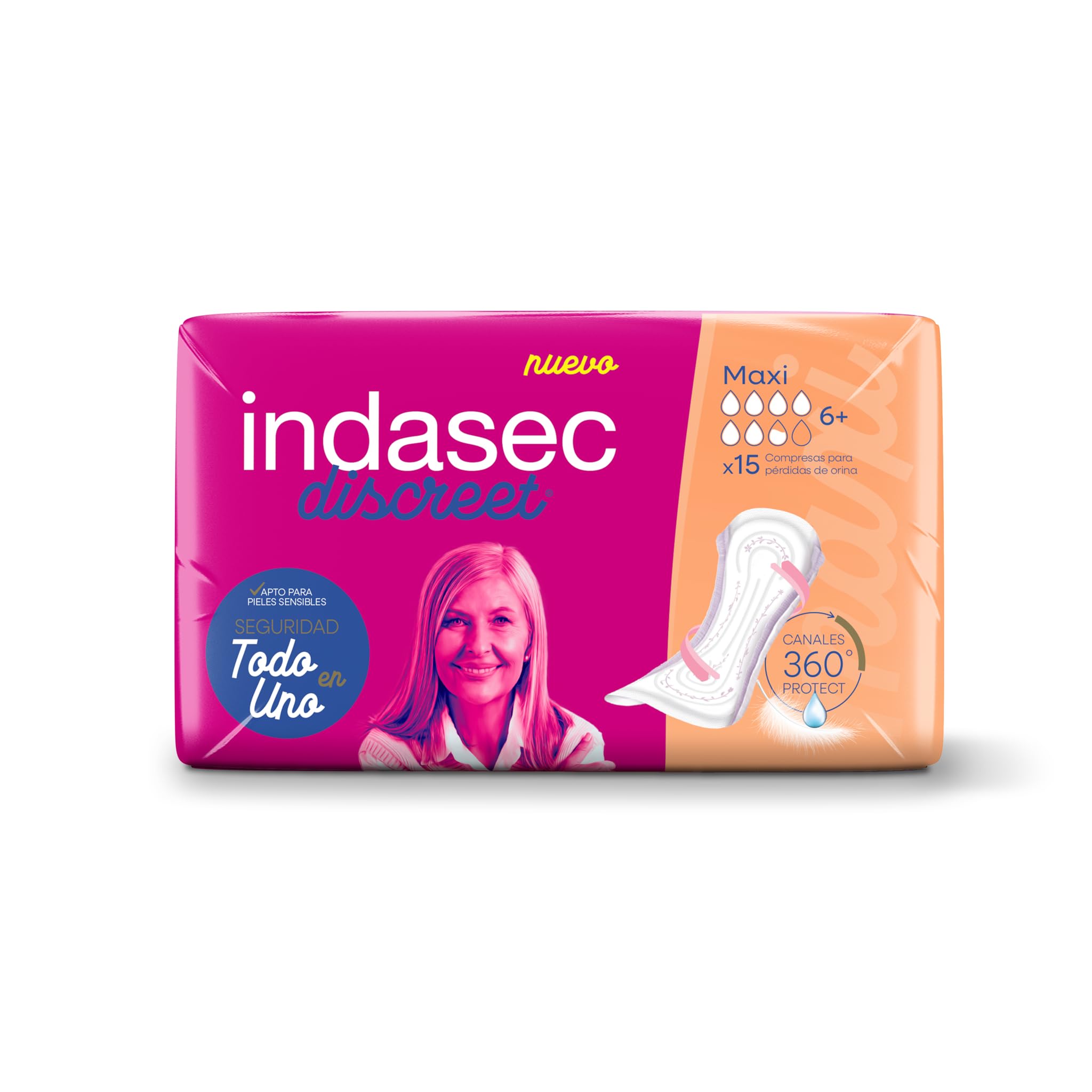Indasec Discreet Maxi, Pack de 6 bolsas (90 unidades)