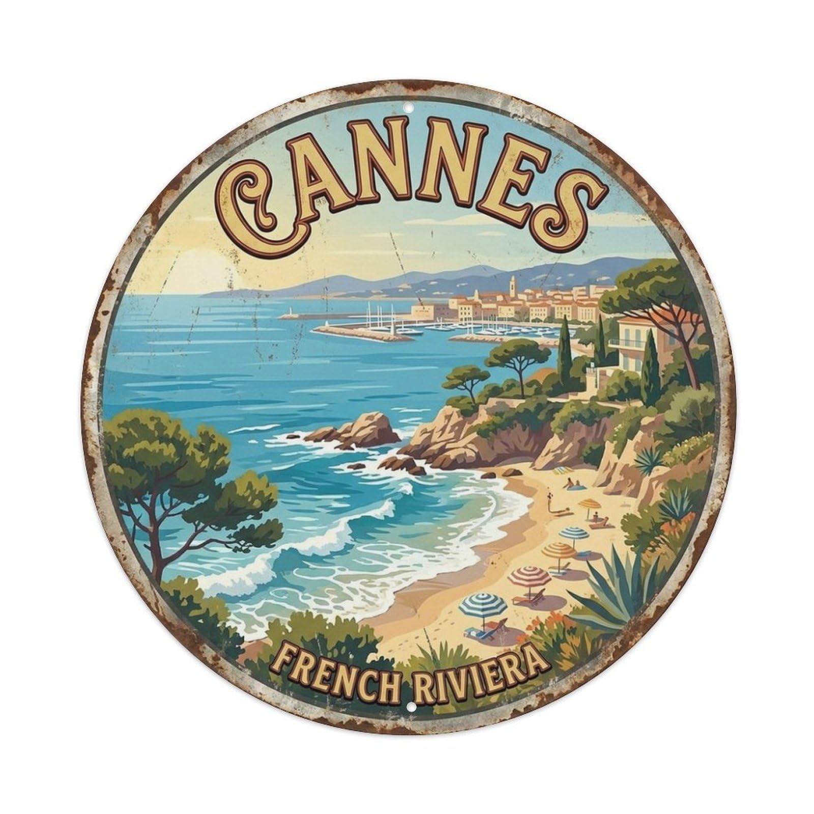 Rocky Coast of Cannes Coastal Travel Vintage Metal Tin Sign