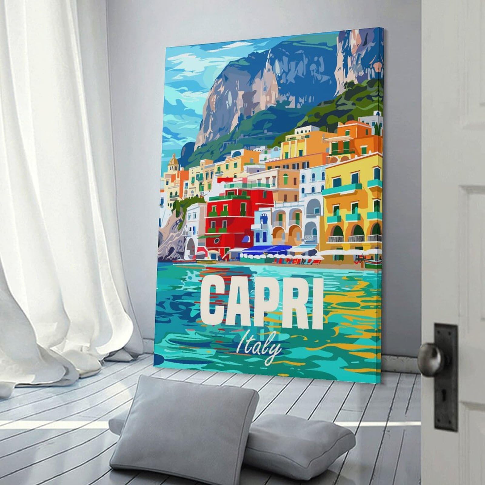 Junmoney Capri Island Italy Canvas Wall Decor, 24x36inch(60x90cm), for New Homes, Bedrooms Or Workspaces, Gift Idea for Housewarming And Birthdays