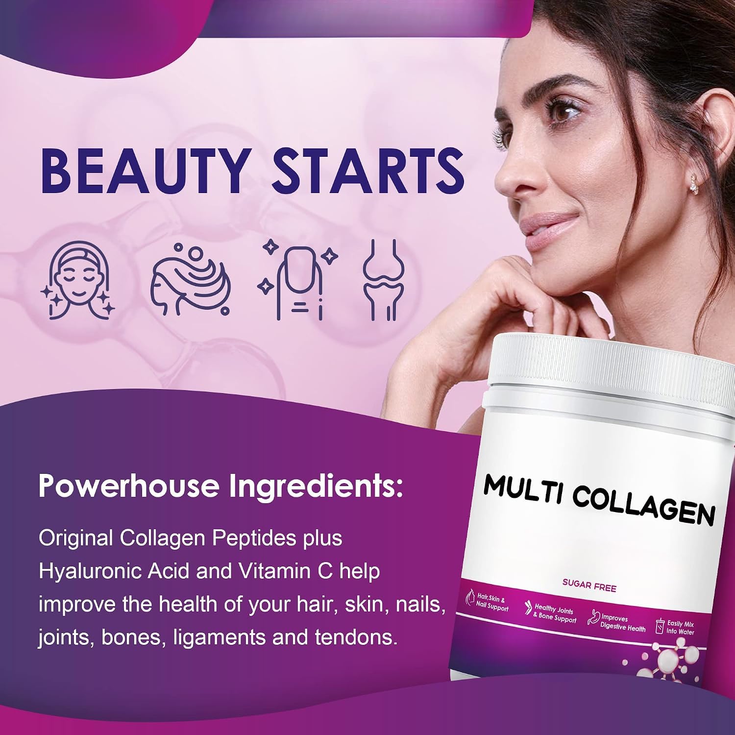 Peptidi multi-collagene, con vitamina C e acido ialuronico, 2 pz