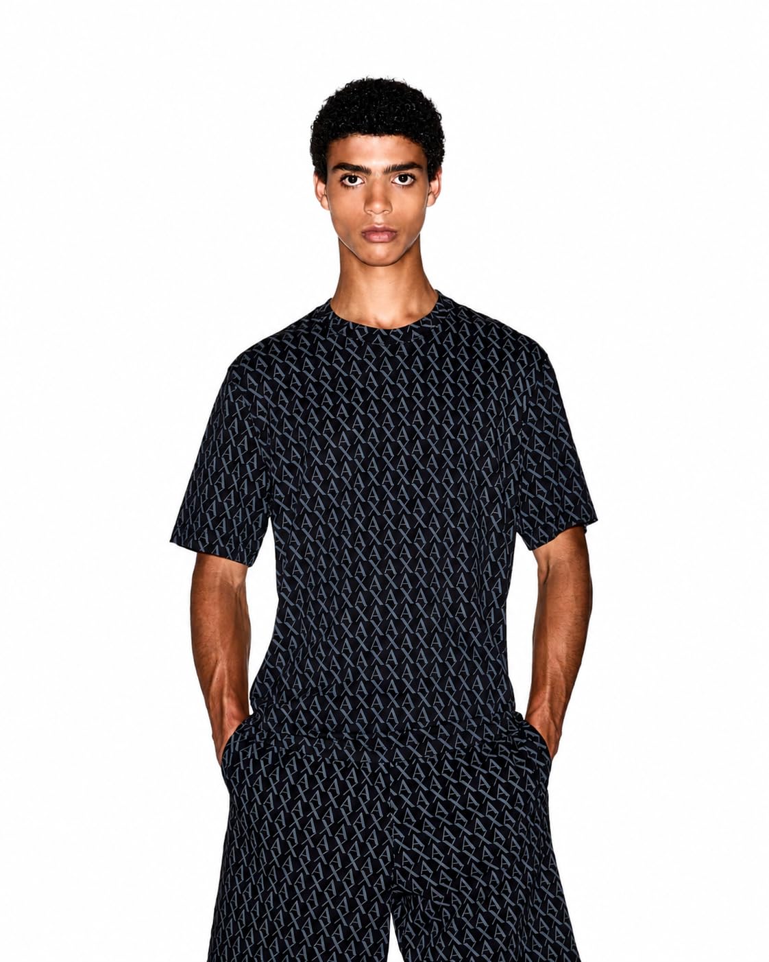 Armani Exchange Men's Black Cotton Jersey T-Shirt With An All-Over Pattern Essential