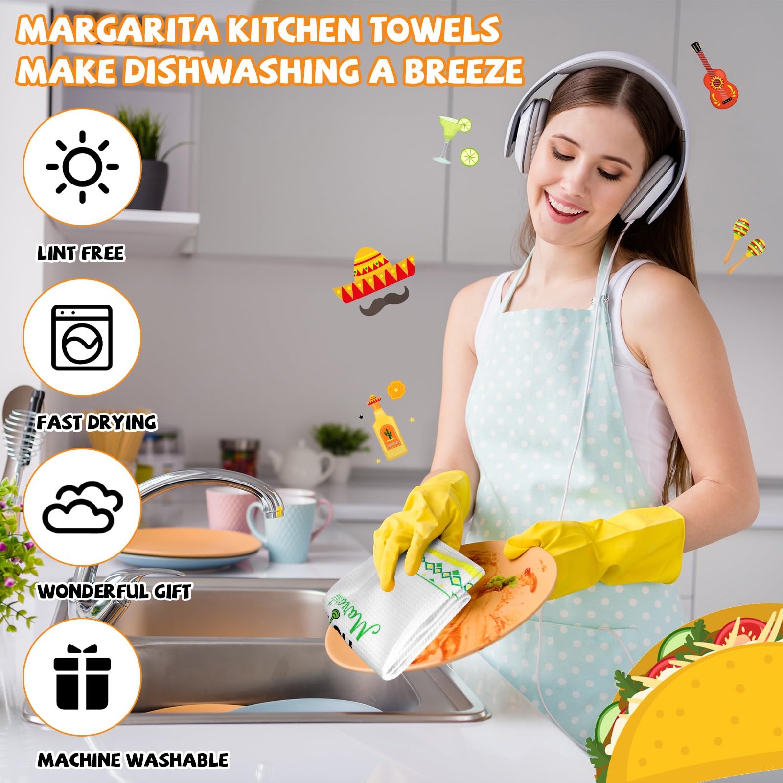 Remagr 6 Pcs Margarita Funny Kitchen Towels I Need a Huge Margarita Kitchen Towels Dish Towel for Taco Lovers Gifts Sweet Housewarming Gift