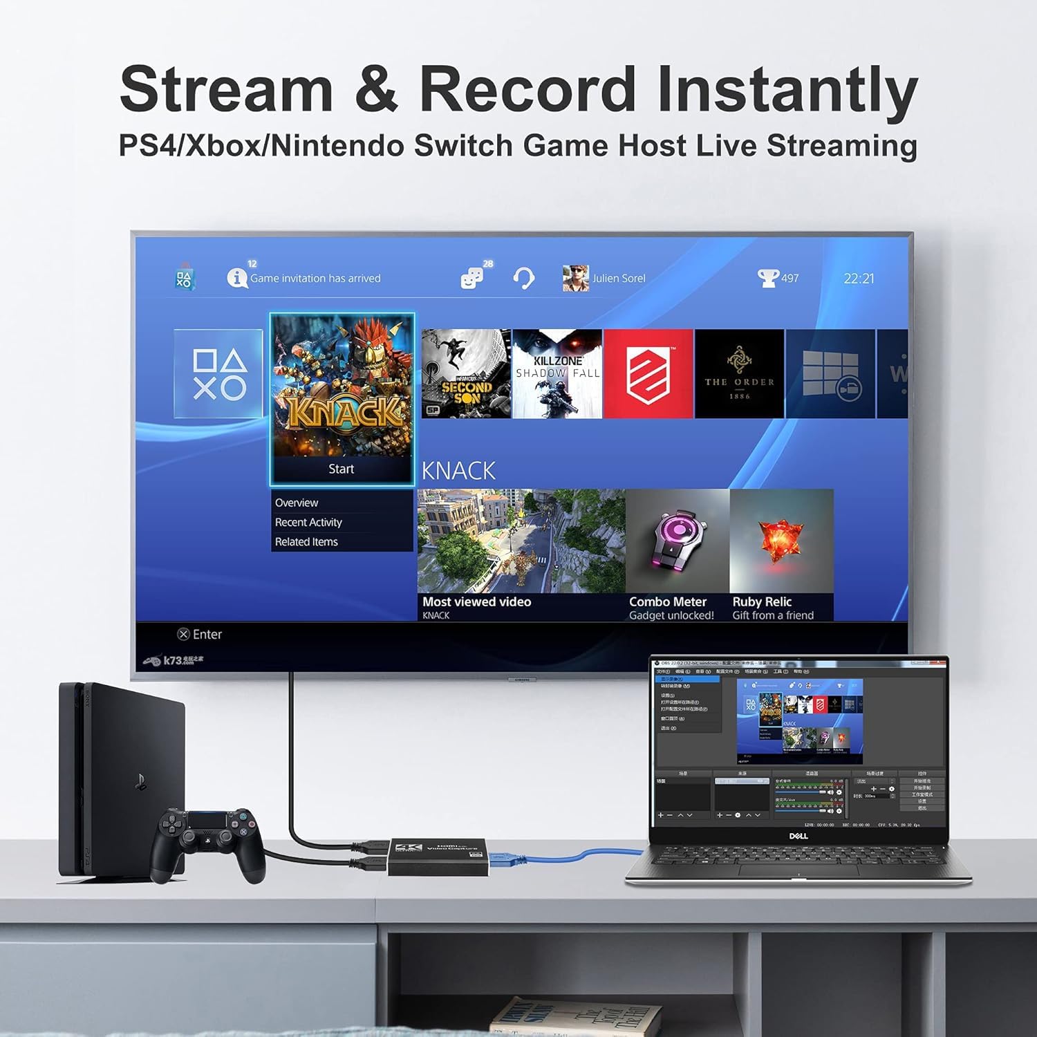 Scheda di acquisizione video HDMI 4K, Cam Link Game Capture Card Nintendo Switch, 1080P 60fps Audio Video USB Scheda di acquisizione per streaming/gioco/videoconferenza/insegnamento, funziona per