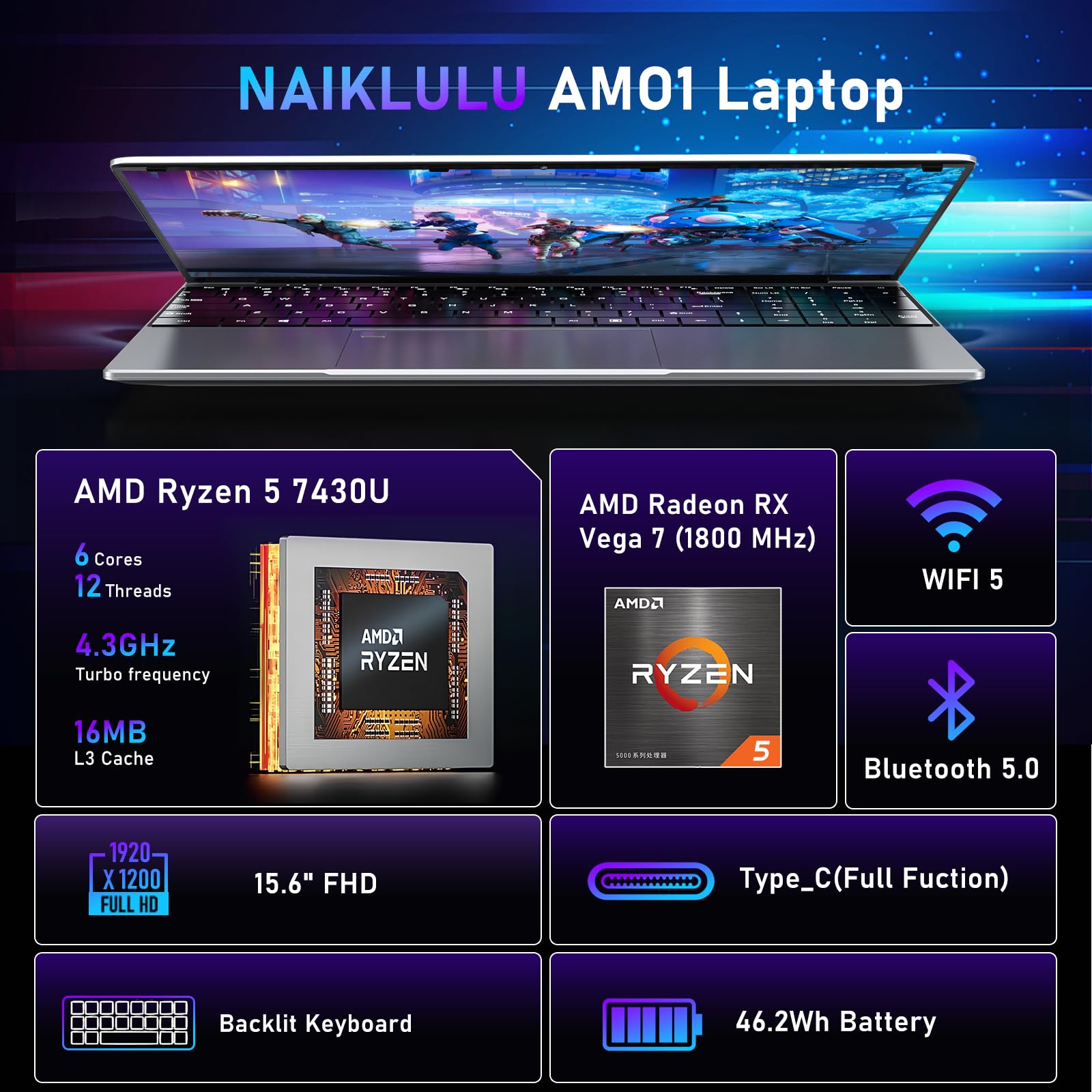 Amazon.co.jp: NAIKLULU ゲーミングノートパソコン、15.6インチノート