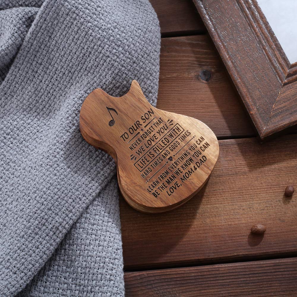 Spersonalizowane drewniane kostki do gitary z etui, 3 szt. kostek gitarowych i etui grawerowany prezent do akustycznej elektrycznej gitary basowej ukulele praktyczne części instrumentu
