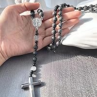 Vista 15 de Tiger Eye Cross Necklace for Men, Obsidian Necklace, Hematite Cross Pendant Lava Rock Rosary Healing Crystal Necklaces