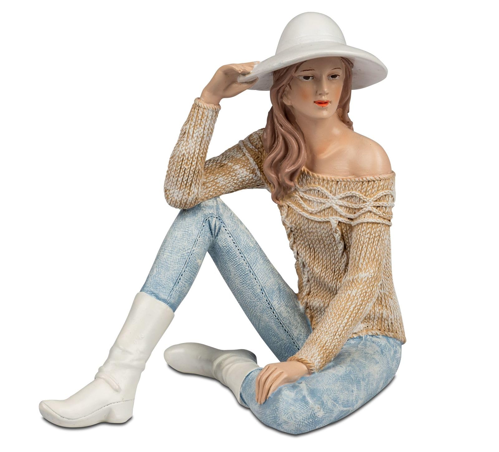 formano Dekofigur Frau sitzend modern Wohnraum Figur handbemalt 20x19 cm, stilvolle Frauen Skulptur aus Polyresin für Wohnzimmer, Regal & Sideboard als dekorativer Blickfang