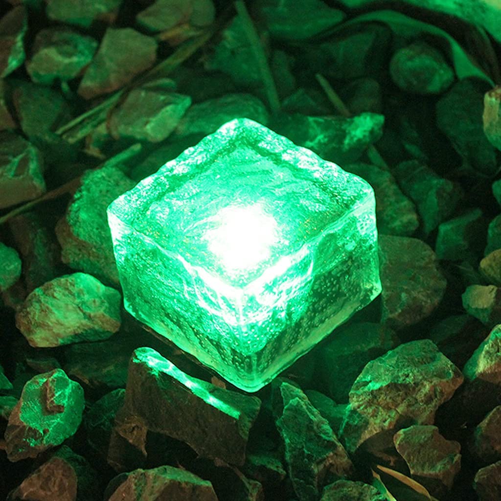 zhonghua Solar Brick Ice Lights, Solar Landscape Light Ice Cube Light Solar Ground Lights Waterproof for Garden Solar Glass Brick Lights (3 Pack, Green)
