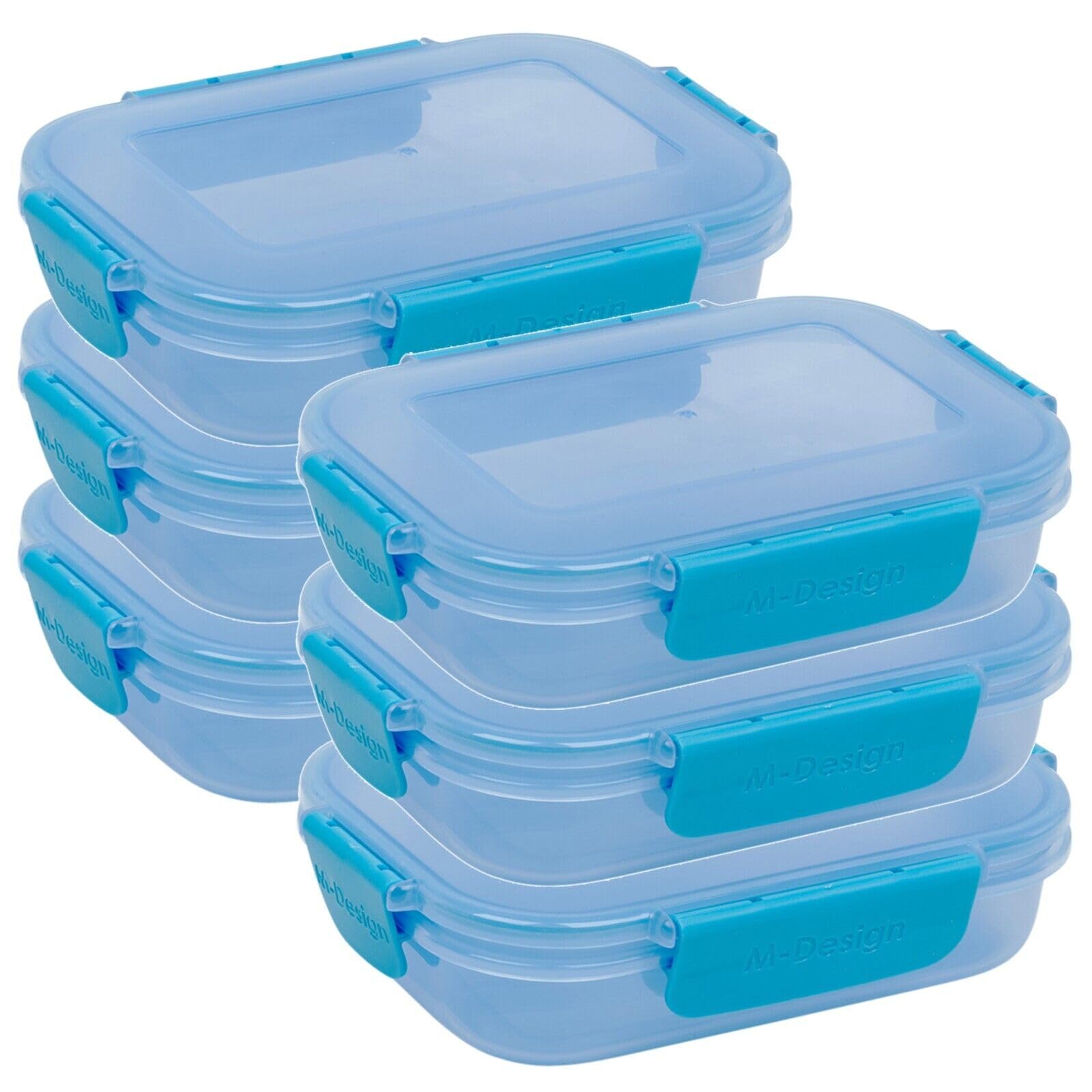URBN-CHEF Plastic Lunch Box Food Storage Air Tight Rubber Seal Container with Clip Lock 600ml (6, Blue)