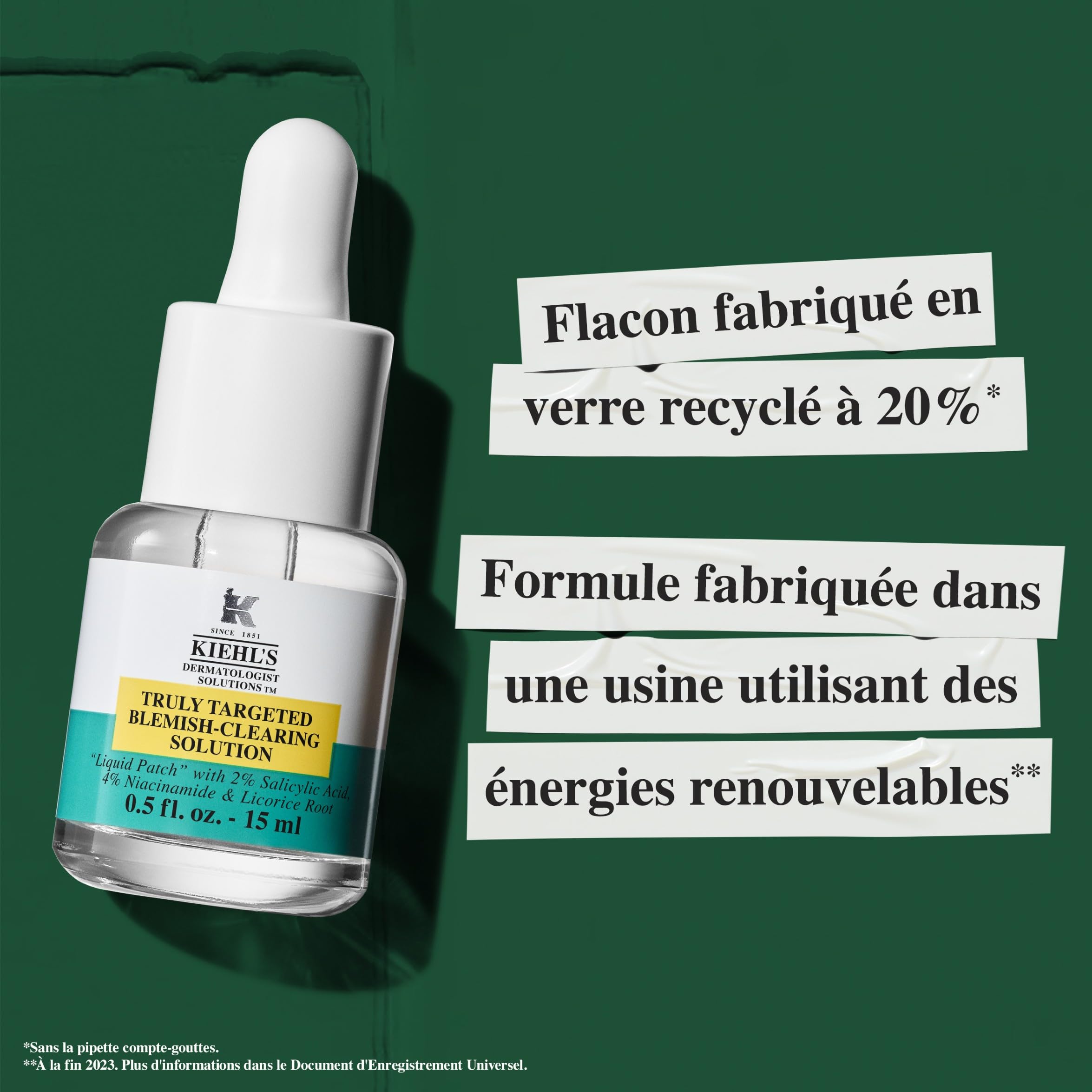 Kiehl's, Solution Ciblée Anti-Imperfections Dermatologist Solutions, Patch Liquide Invisible Concentré avec 2% d’Acide Salicylique, Réduit l'Apparence des Boutons en 2 Heures, 15 ml