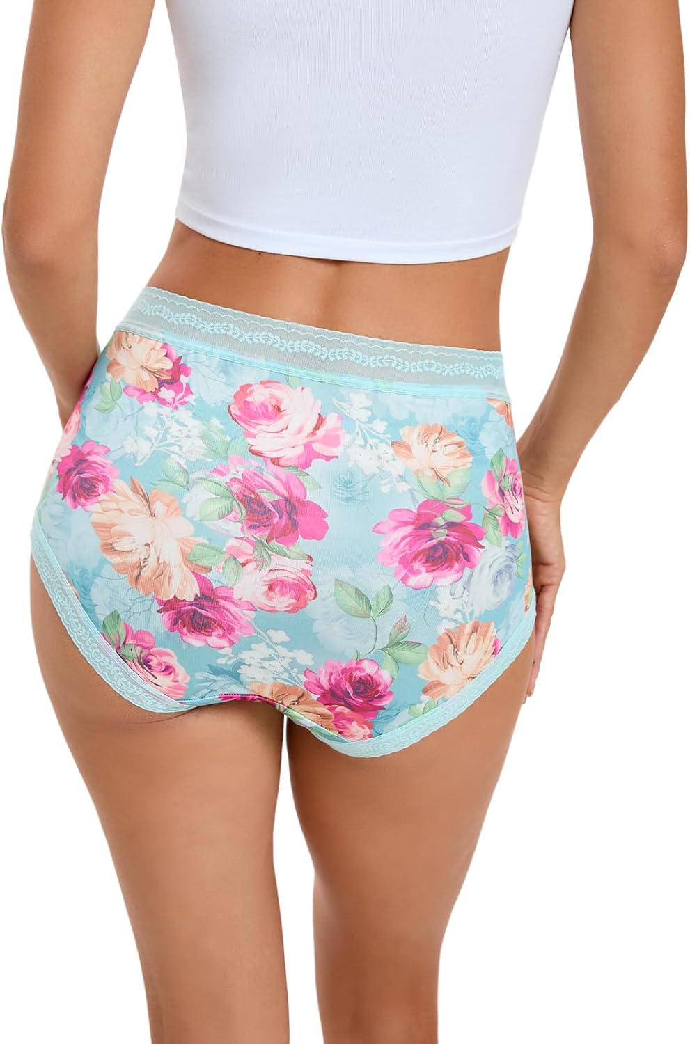 Morvia 4-Pack Women's Floral Print Romantic Lace Trims Brief Hipster Boyshorts Panties Breathable Landies Underwear Panty Set - Image 5