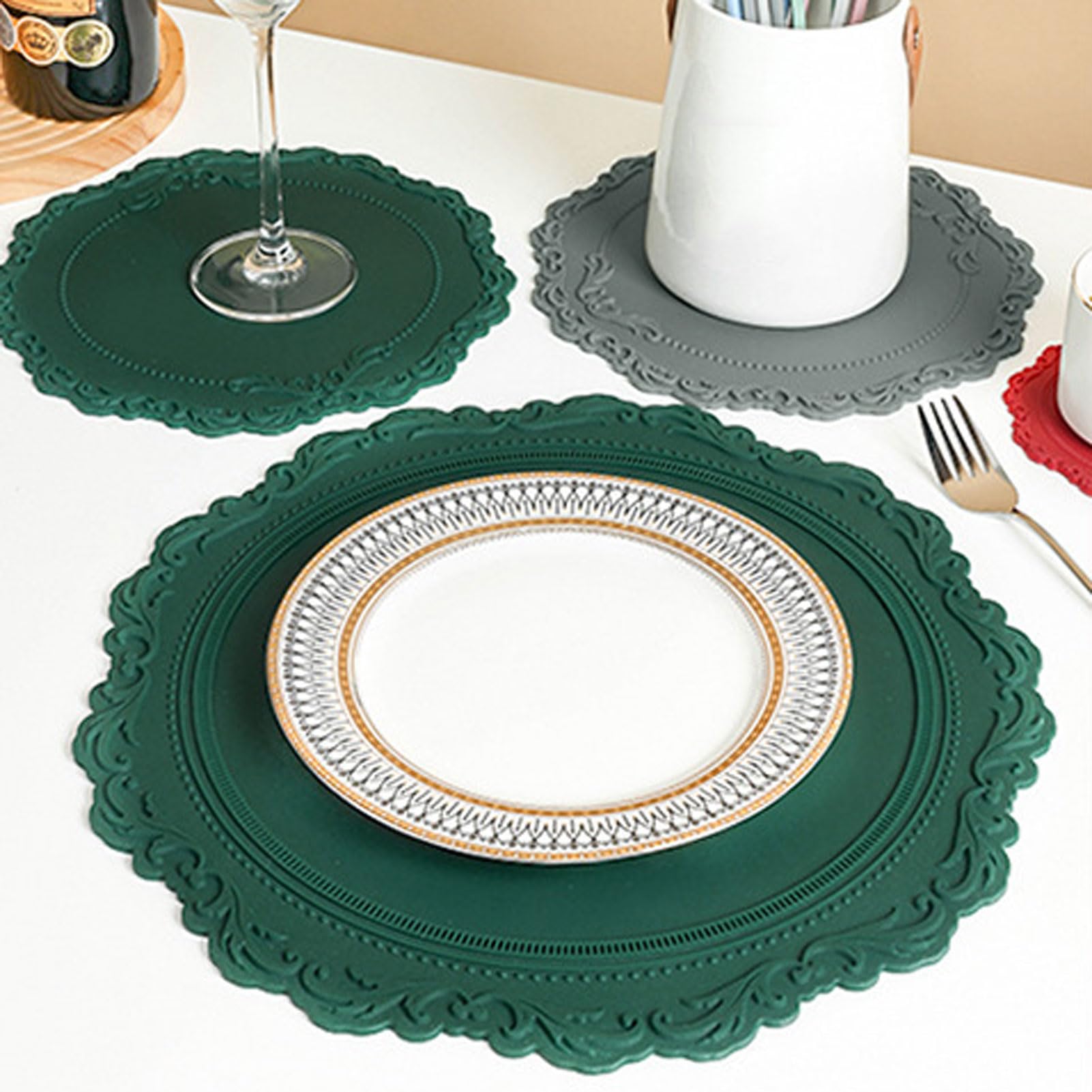 HUHJYUGE Mantel Individual de Silicona con Relieve, Salvamanteles Individuales Antimanchas Resistente Al Calor para Tazas, Cuencos, Platos y Comidas Calientes (F 35cm(13.8in))