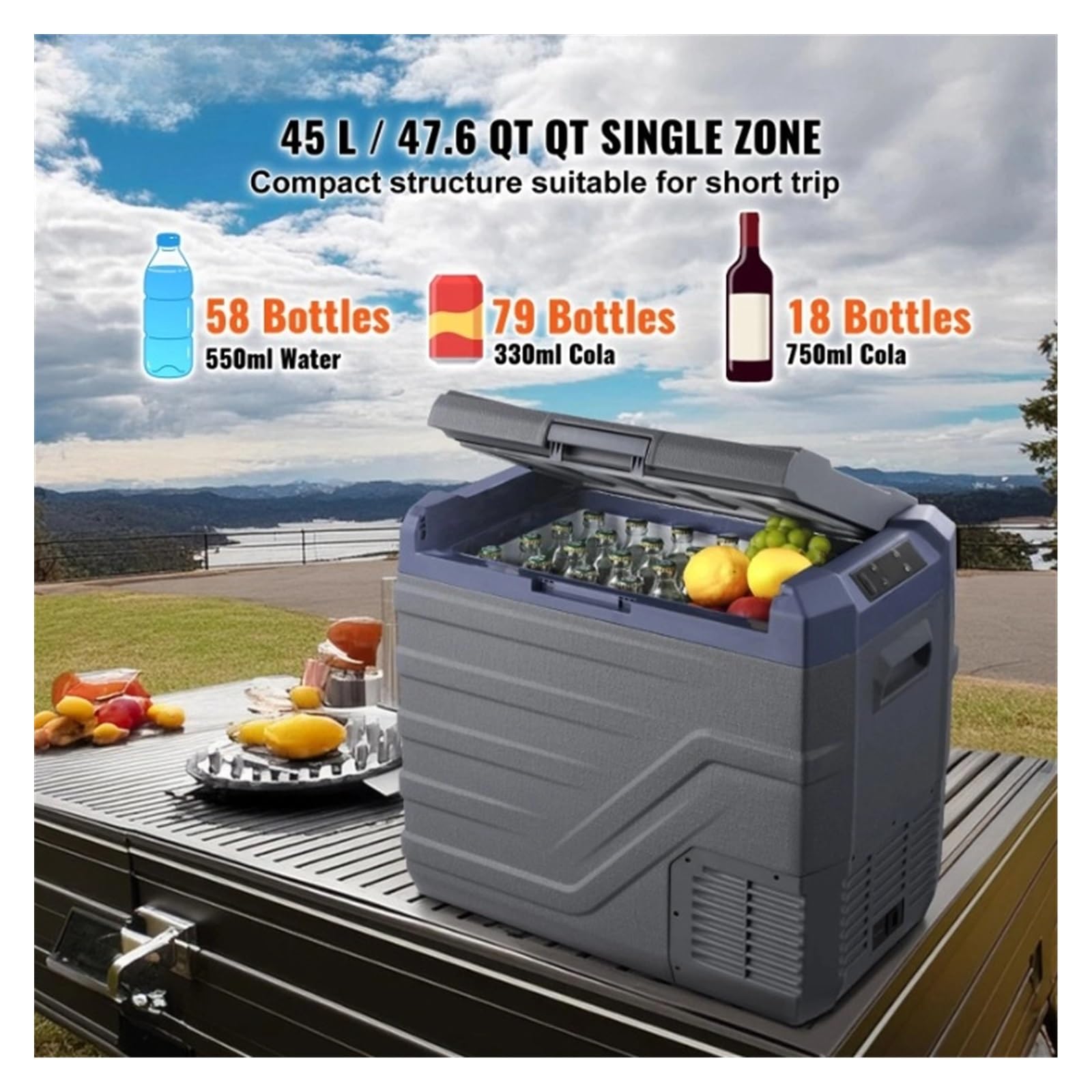 Refrigerador portátil de una Zona for Coche de 30/37/45 l con compresor y luz integrada for Camping al Aire Libre.(NL30)