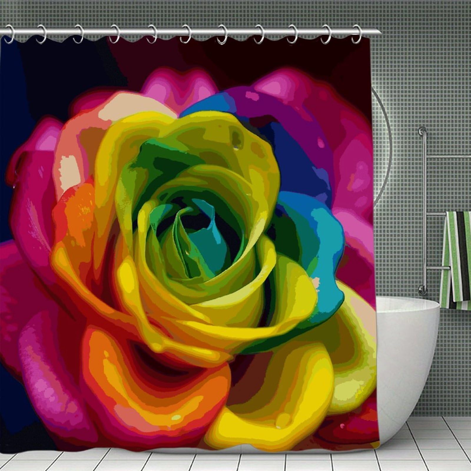FekiLoot Rainbow Flower Shower Curtain Minimalist Thick Bathroom Curtain Washable Modern Bathroom Shower Curtain Heavy Duty Waterproof Cloth Bath Curtain with Hooks 70.8"x70.8"