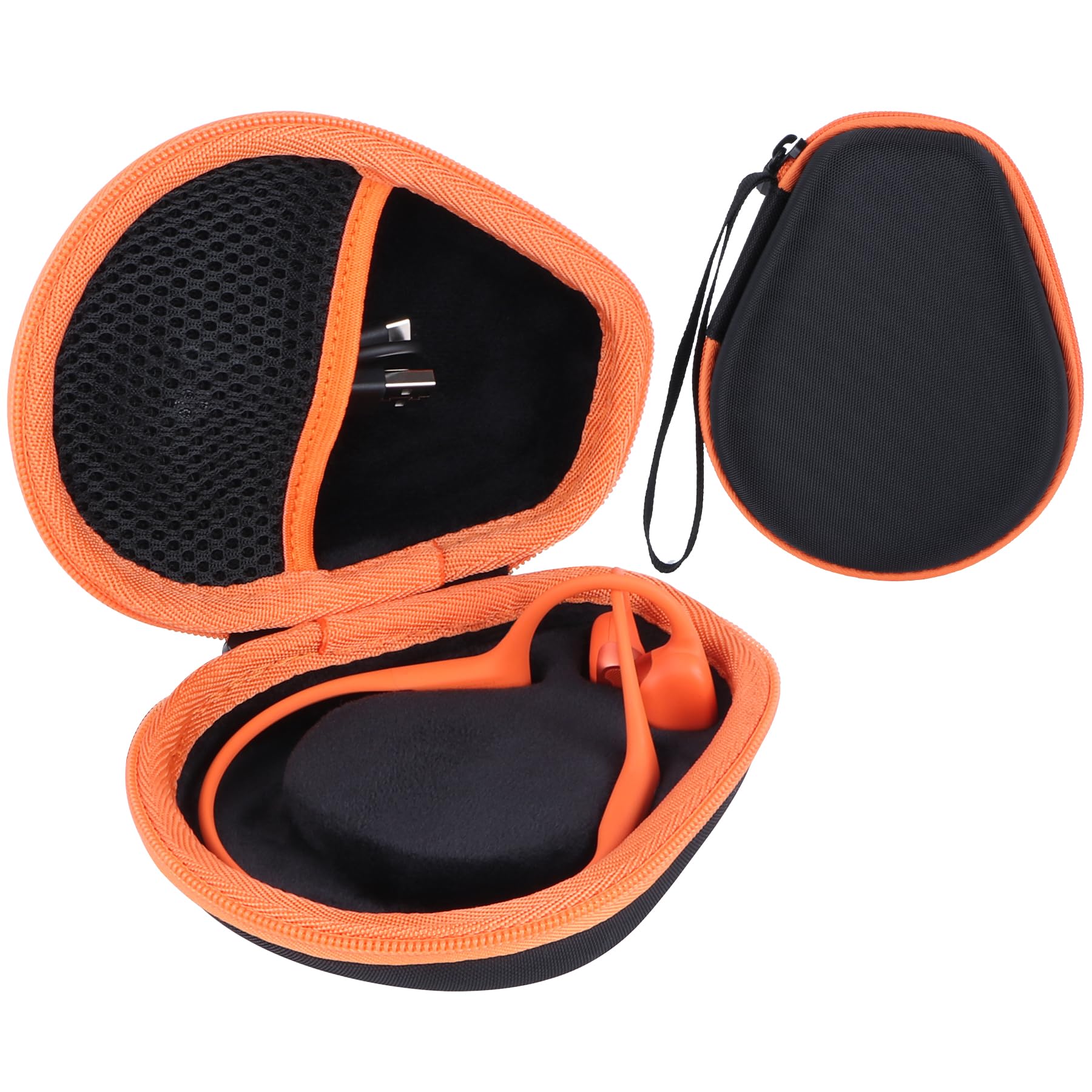 Hard Case Replacement for SHOKZ OpenRun Pro 2 / Pro 2 Mini/OpenMove/OpenRun/OpenSwim Open-Ear Bone Conduction Sport Headphones (Black + Orange Case)