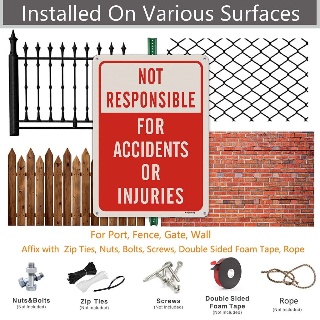 Warnschilder „Not Responsible For Accidents“ – 2 Stück, 35,6x25,4 Cm, Reflektierend, Wetterfest