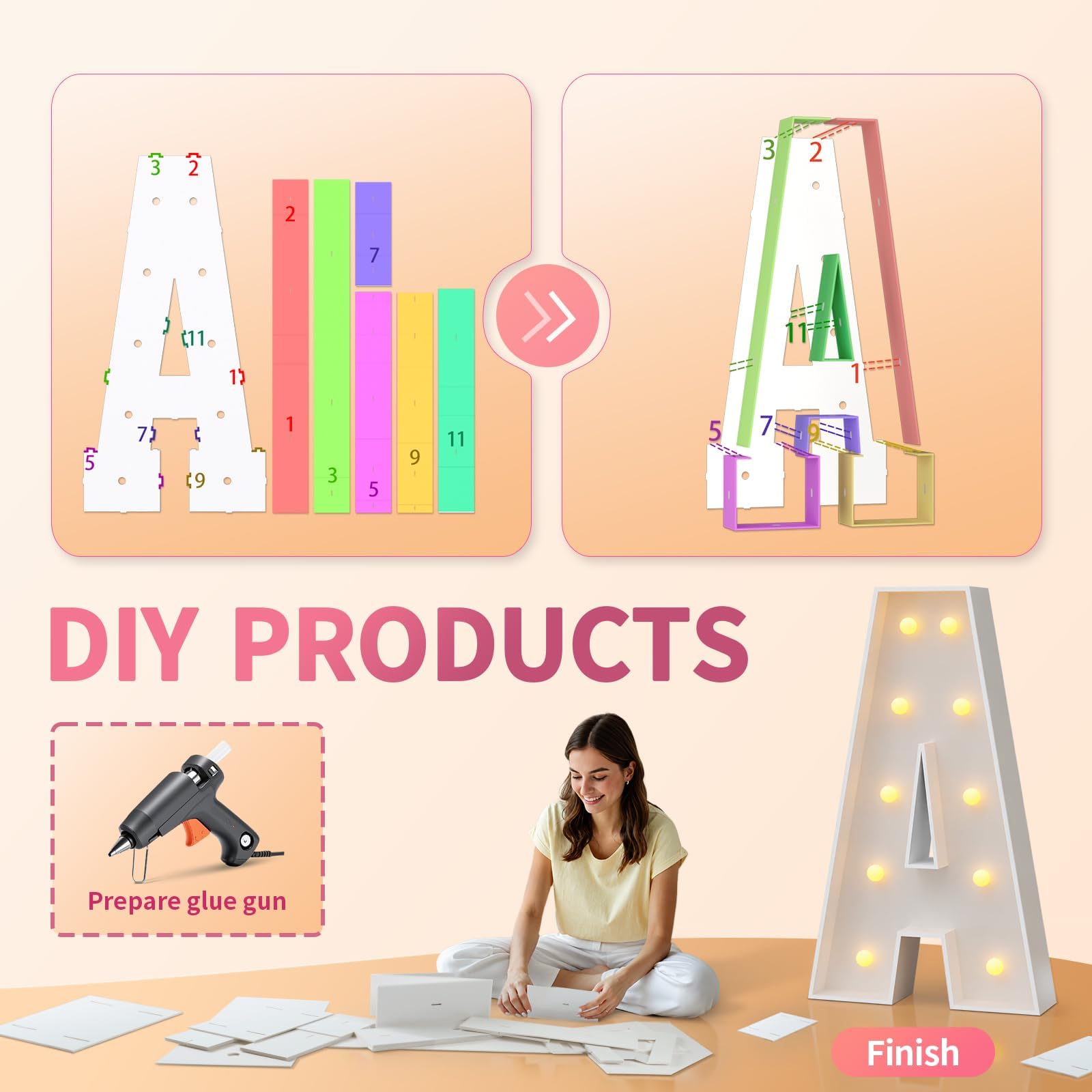 imprsv Lettres lumineuses pour chapiteau - Lettres en mosaïque pour ballons d'anniversaire, de mariage, de fiançailles, de fête - Grandes lettres pour décoration de fête - 1,2 m