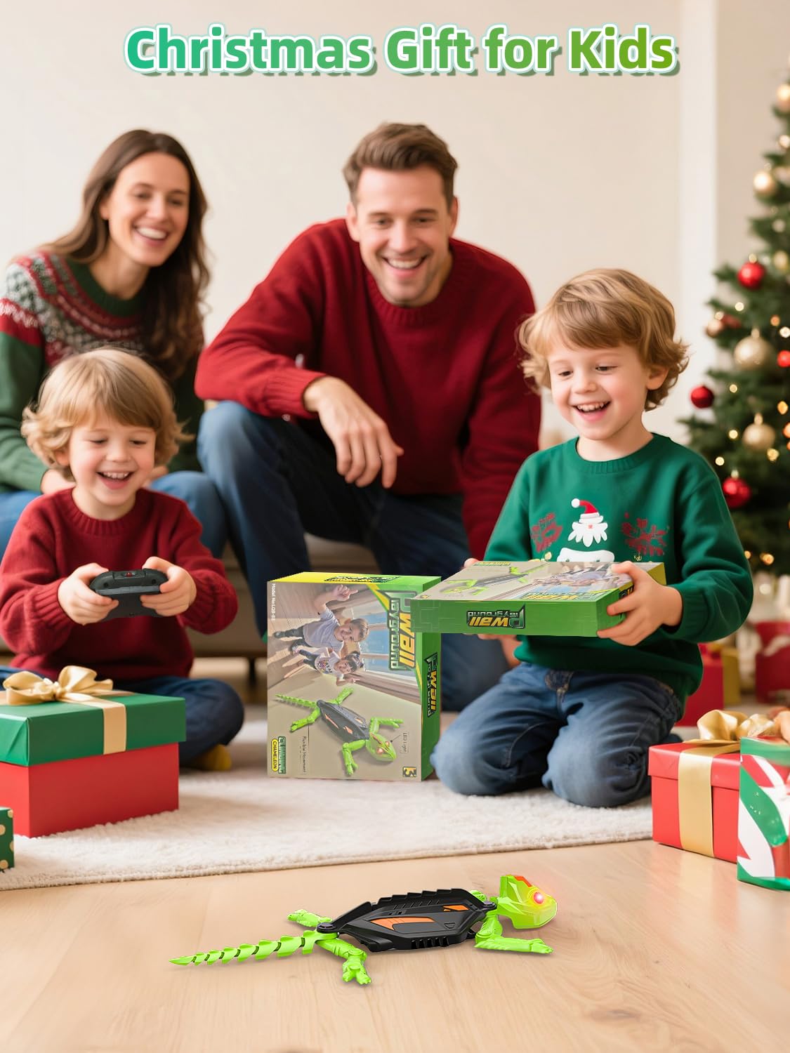 Kssvzz Lagartija Teledirigida, Gecko Teledirigido Recargable con Ojos LED, Bromas y Juegos Radio Control Robot Juguete, 360 ° Rotación Camaleon Teledirigida Regalo para niños y niñas de 3 a 12 años