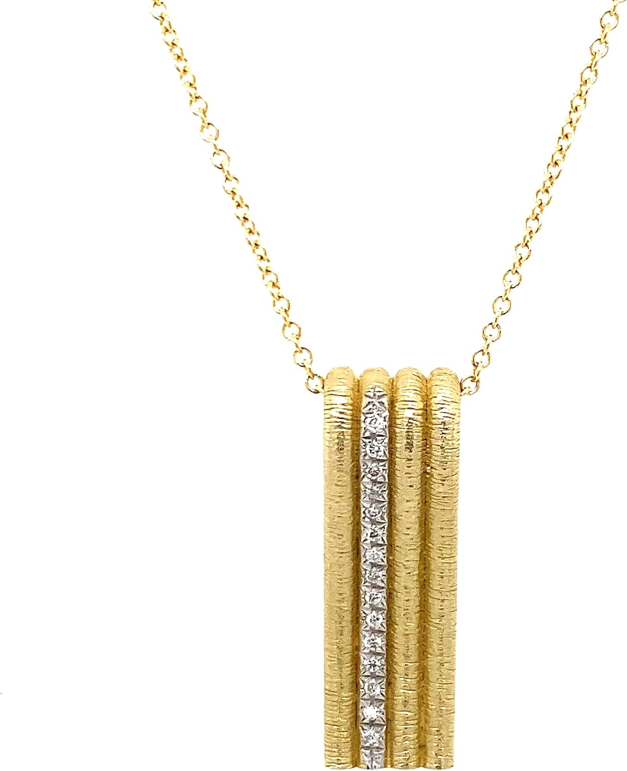 14K Yellow Gold Scroll Pendant Necklaces With 0.15 TCW Natural diamond, 4 Prong Setting in Rolo Chain, Lobster Claw Clasp (G-H Color, SI2-I1 Clarity, Very-good-cut, Round-brilliant-shape) Gift For Her