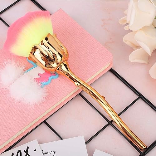 Cepillo de polvo de uñas suave de 2 colores conveniente para uñas con mango (03-amarillo claro + polvo rosa)