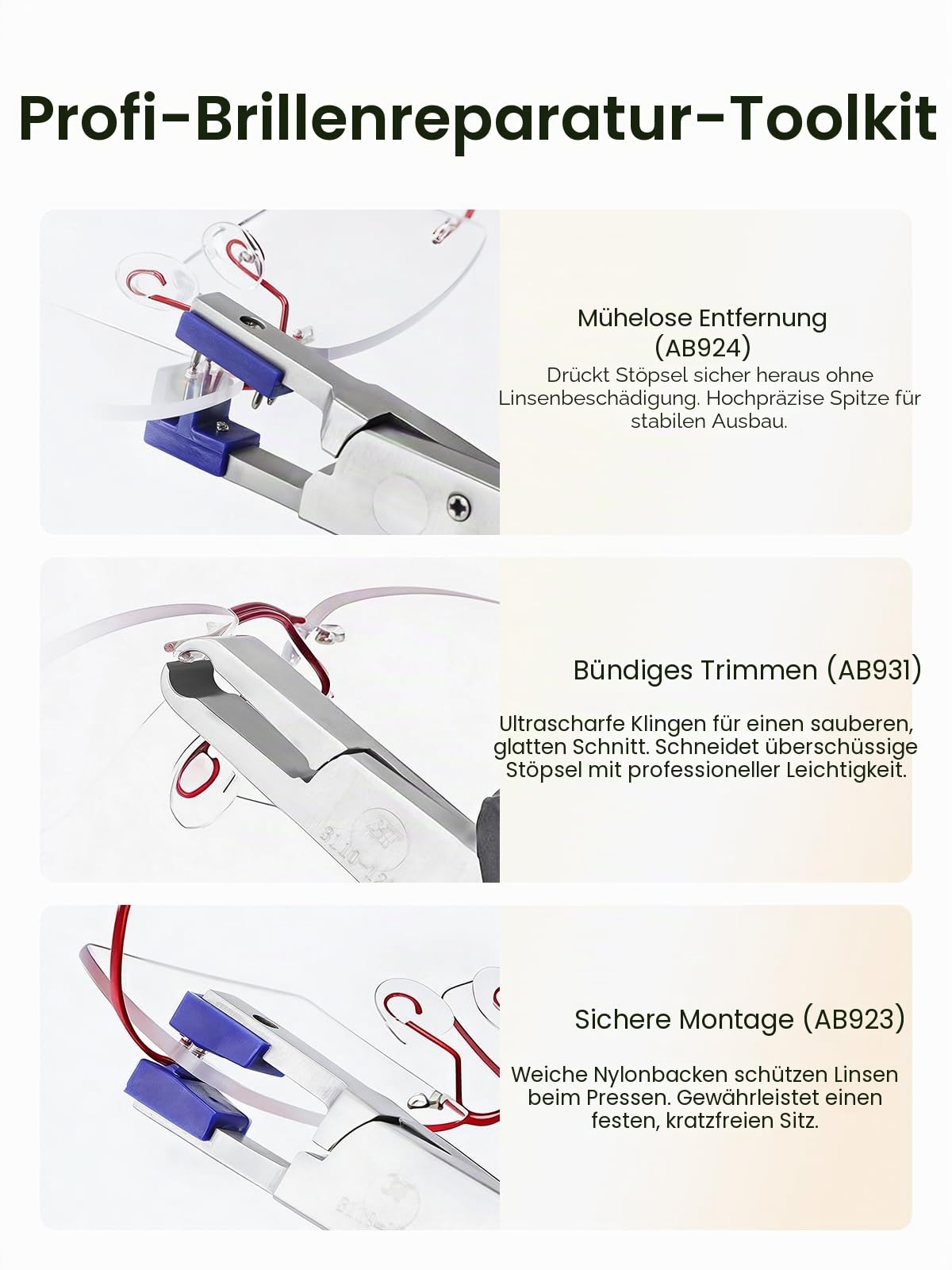 Randlose Brillenrahmen Silhouetten Brille Optisches Kit Zange Reparatur Demontage Werkzeug