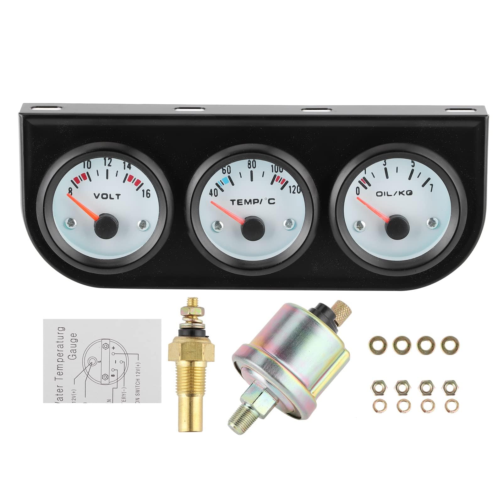 Kit de Jauge Triple, 3 en 1 pour Voiture, Triple Affichage électronique, Température de L'eau + Volt + Manomètre D'huile, Instrument 52 Mm