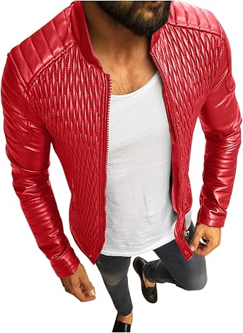 Men's Fashion Raglan Faux Leather Cafe Racer Motorcycle Jacket Slim Fit Leather Bomber Jacket Plaid Jacket Coat