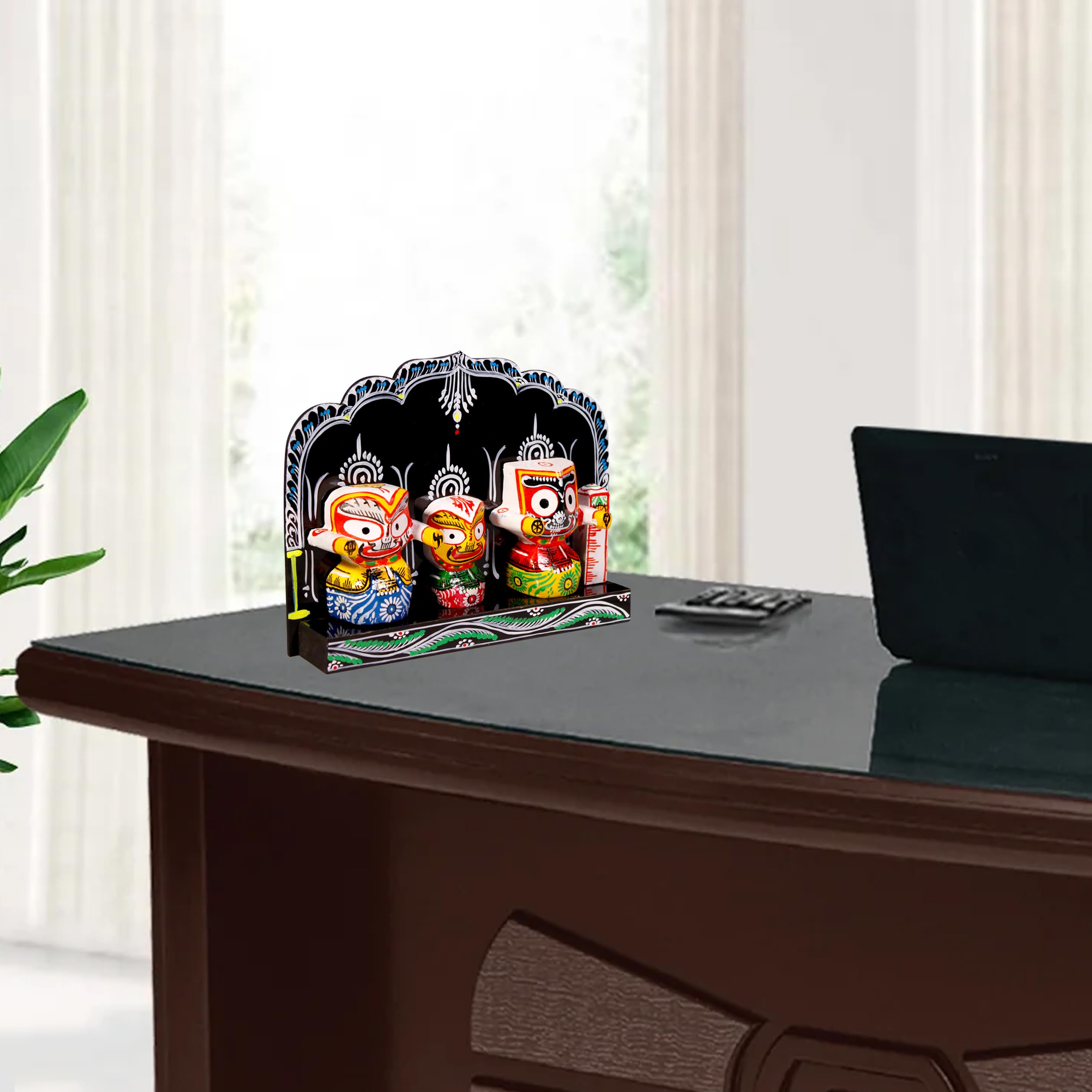 Handcrafted Wooden Jagannath Trio Set on Acrylic Singhasan