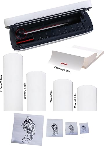 Miniatura 8 de Bewinner Mini impresora A4 - Bluetooth 5.2 200 ppp impresora térmica portátil sin tinta, máquina de impresión recargable USB con 7 tamaños de