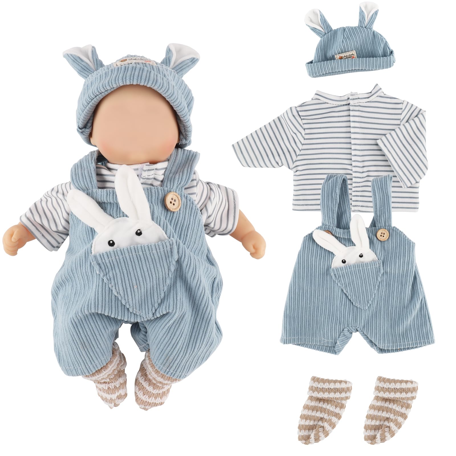 Abbigliamento per bambole da 35-43 cm, abbigliamento per bambole neonate, include pantaloni blu, camicia, berretto a maglia e calzini (senza bambola)