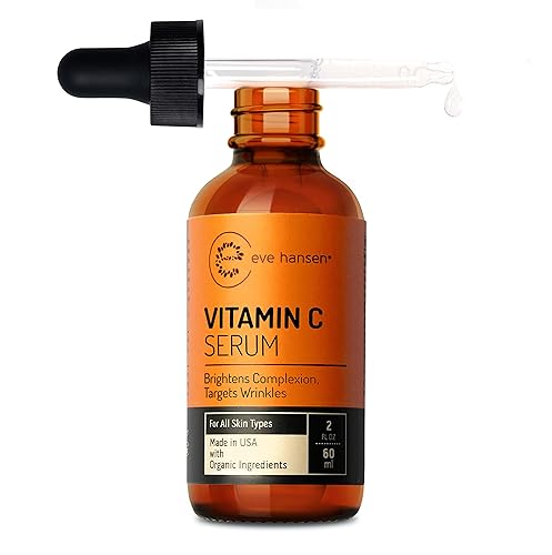 Eve Hansen Suero facial de vitamina C, 76% suero antioxidante orgánico para cara con ácido hialurónico, vitamina E y aloe vera, hidratante y