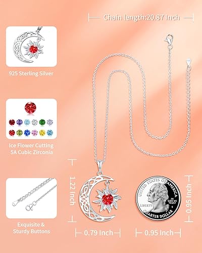 Miniatura 5 de BDL Collar de pareja de sol y luna - Collares con piedras de nacimiento en plata de ley 925, símbolo de armonía, regalo único para él o ella -