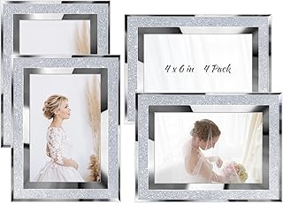 Queekay 4 Pack Glitter Graduate Picture Frame 4 x 6 Inch Crystal Bling Mirror Picture Frame Wall Decor for Graduation Wedd...