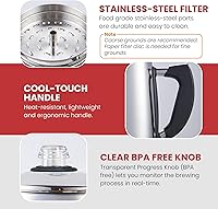 Vista 3 de Elite Gourmet EC923 Electric Coffee Percolator, BPA Free, Keep Warm, Clear Brew Progress Knob, Cool-Touch Handle, Cordless Serve, 12-Cup, Stainless