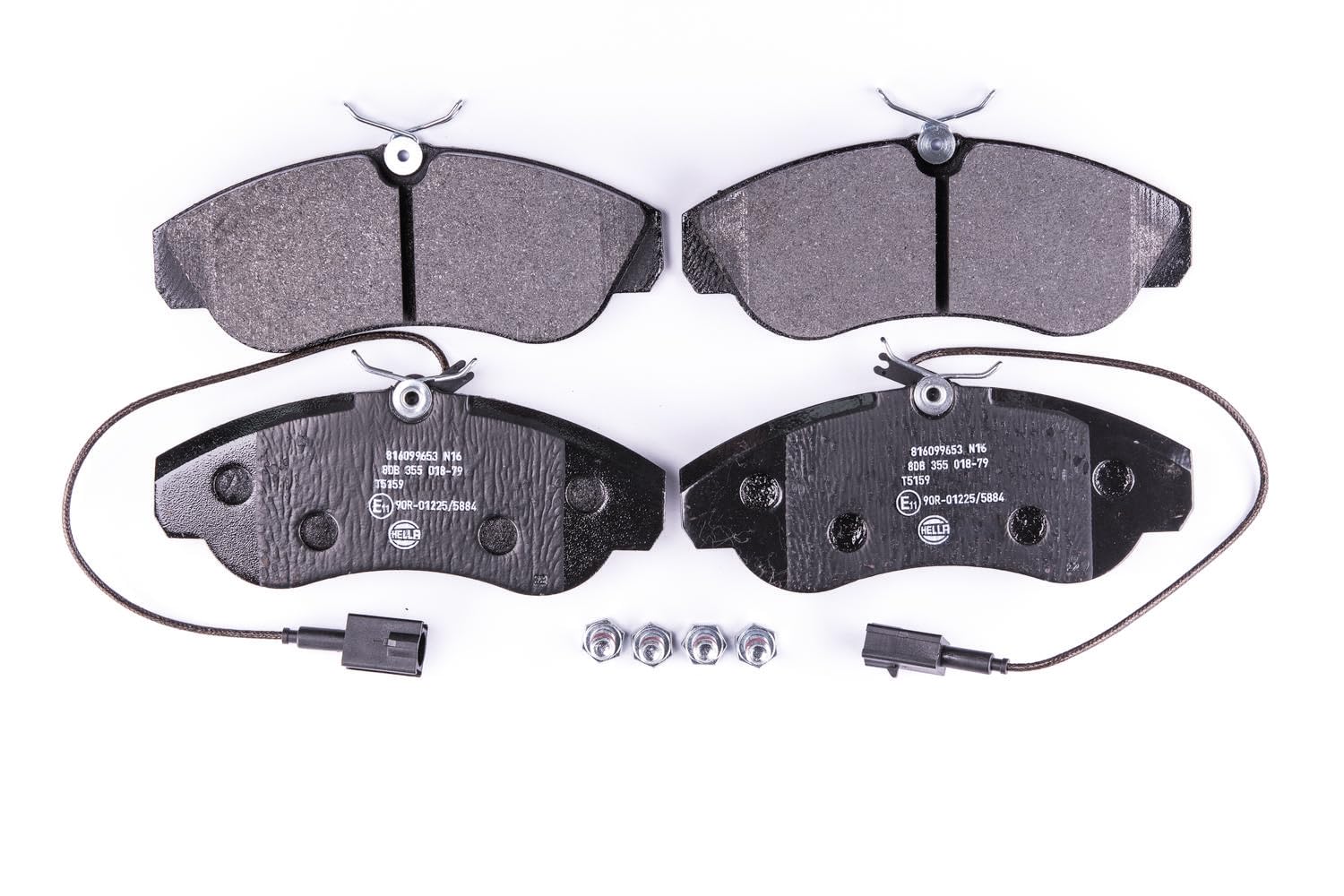 HELLA 8DB 355 018-791 Brake pad set - with integrated wear warning contact - T5159 - for e.g. CITROEN / FIAT / PEUGEOT
