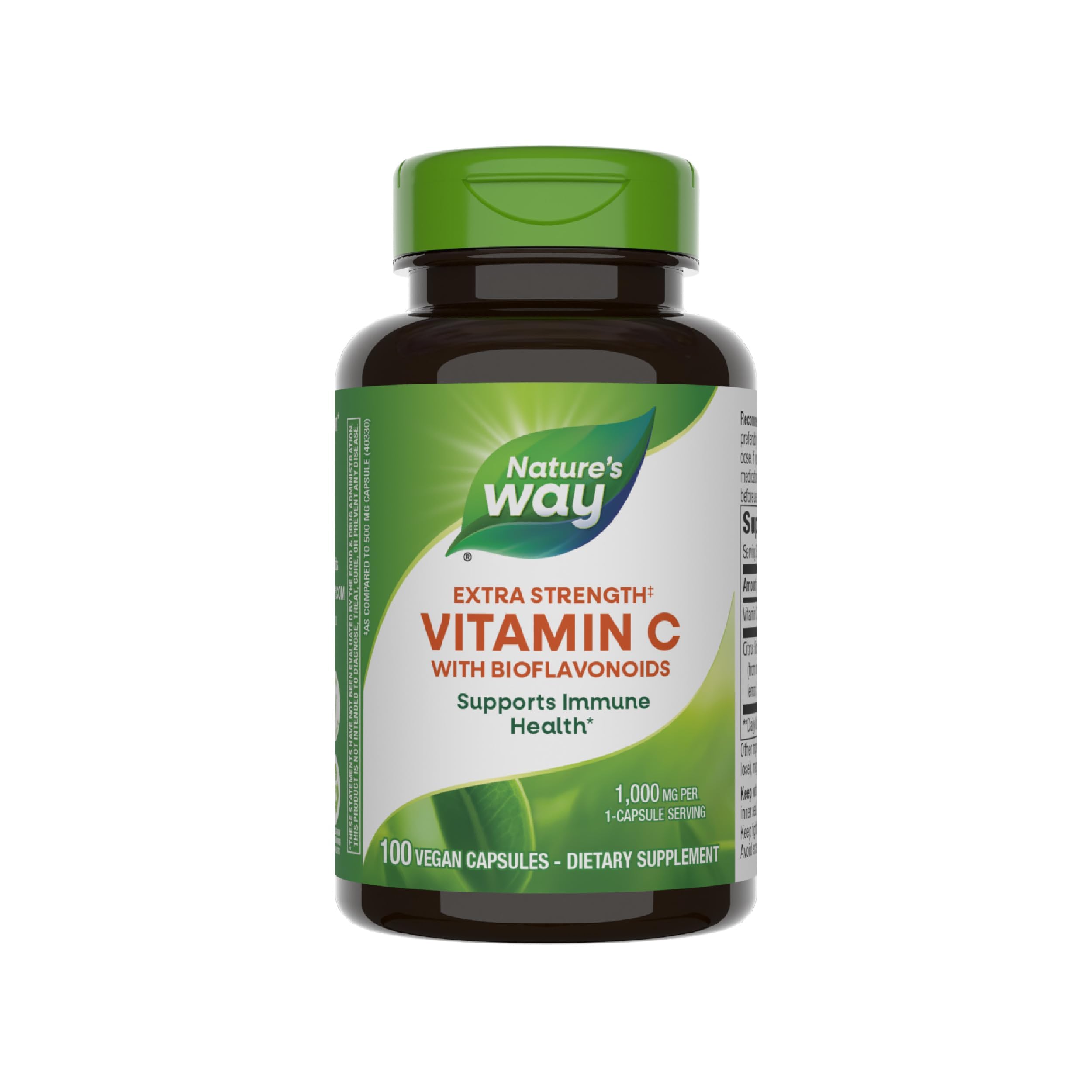 Nature's Way Extra Strength(1) Vitamin C with Bioflavonoids, Supports Immune Health*, Promotes Collagen Production for Healthy Skin*, 1,000 mg per Capsule, 100 Vegan Capsules (Packaging May Vary)