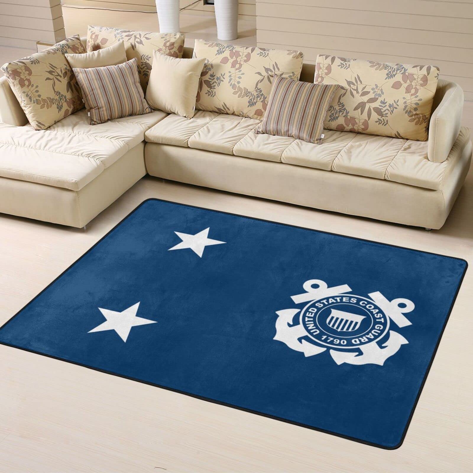 LIICHEESLIICHEES Flag of a United States Coast Guard Rear Admiral Area Rug 63x48in Washable Rugs for Living Room Bedroom Large Rug Indoor Decorative Carpet Yoga Mat