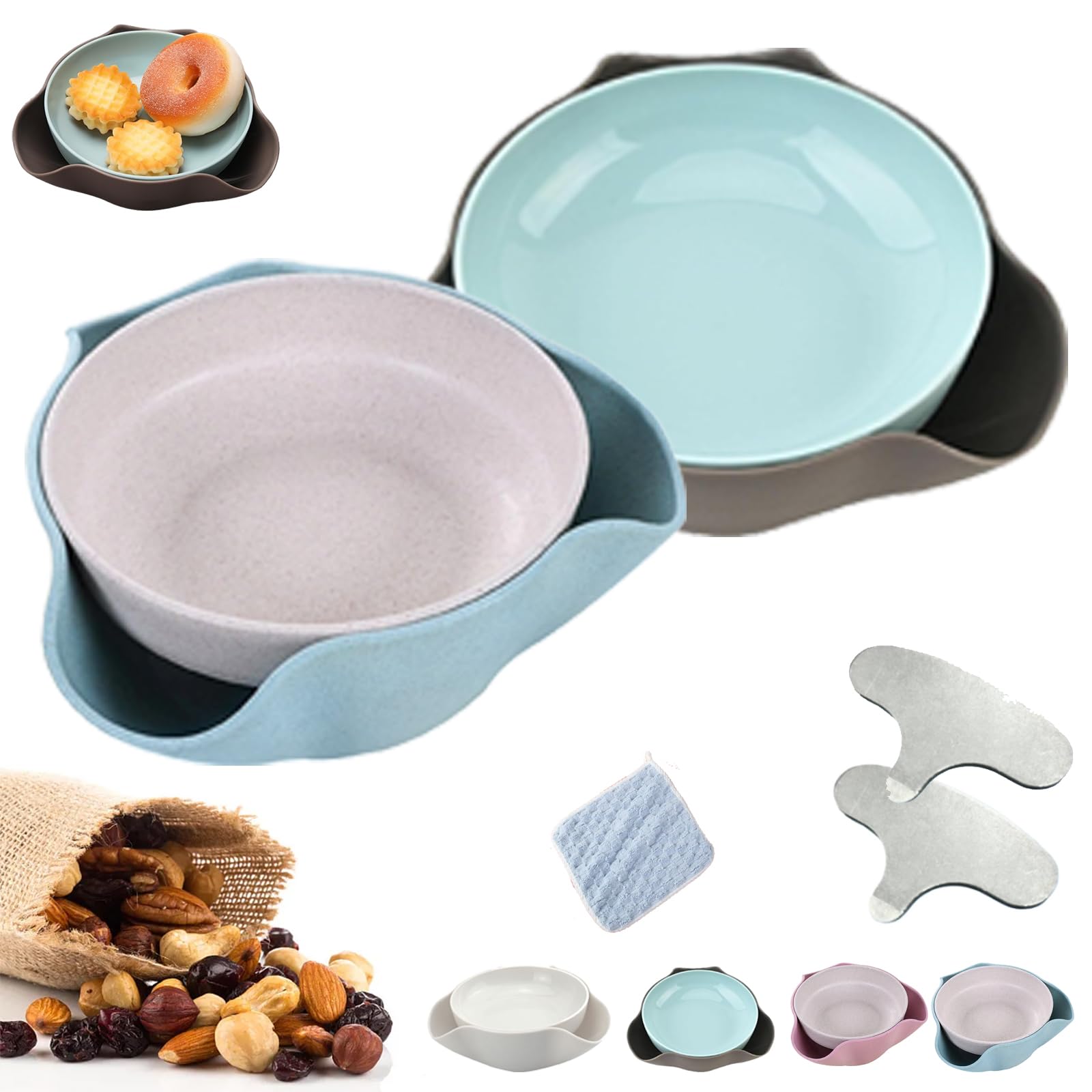 Vgpbphj Shell Collecting Snack Bowl, Pistachio Bowl with Shell Storage, Double Dish Nut Bowl, Double Dish Snack Bowl for Pistachios, Peanuts, Edamame, Cherries, Nuts (2pcs-1)