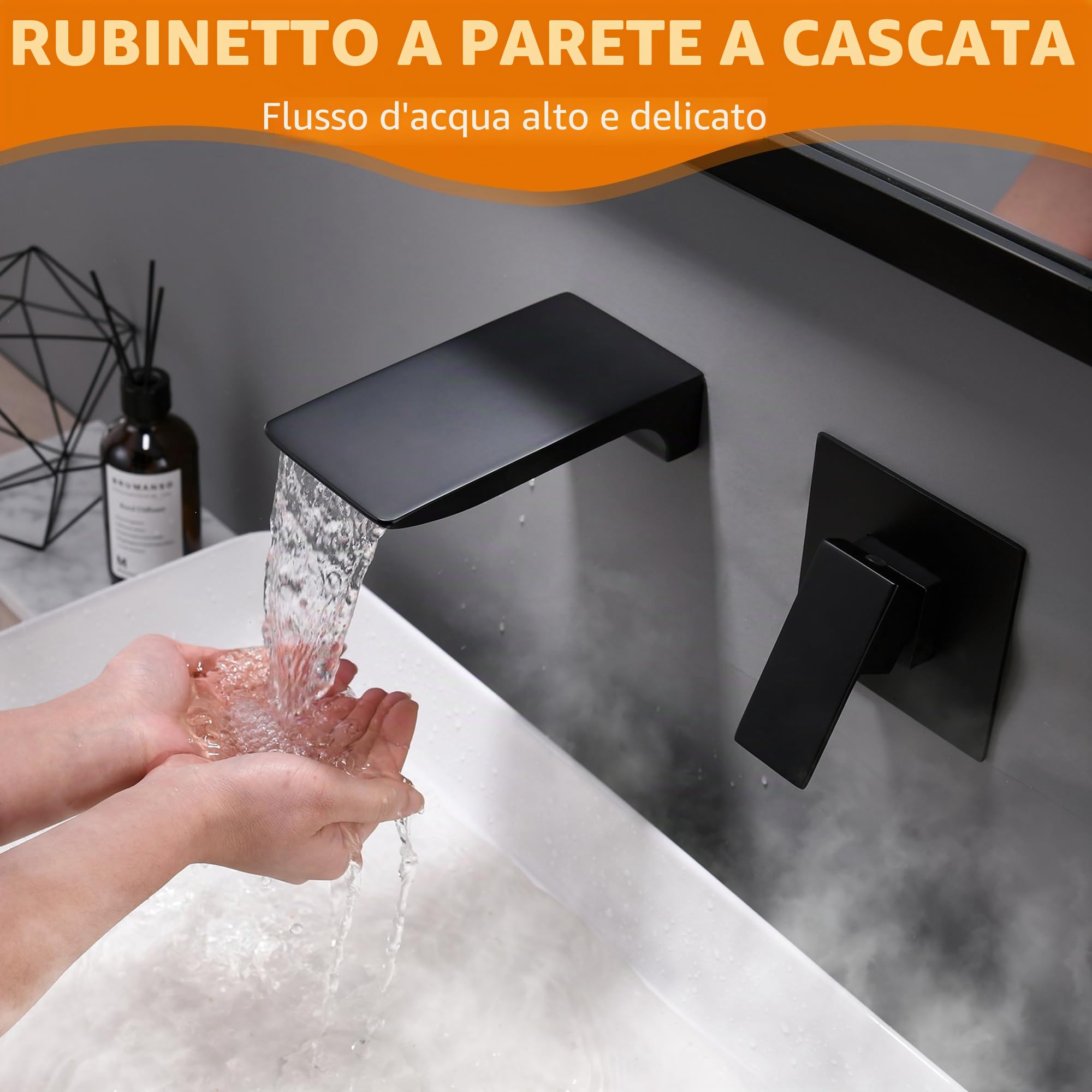 LIWEIKE Rubinetti Cascata Parete Rubinetto Vasca da Bagno Miscelatore Lavabo a Muro Nero In Ottone