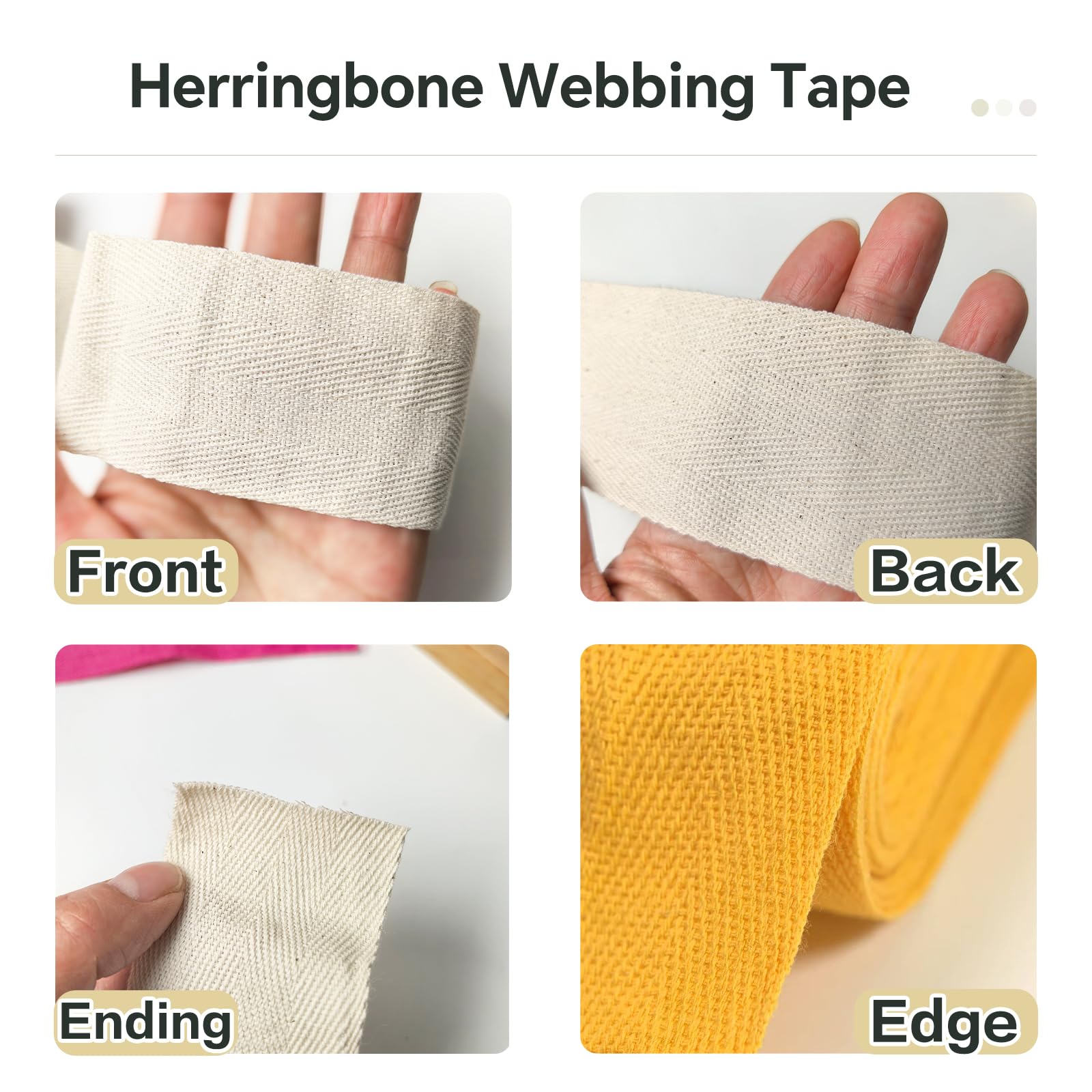 5,1 cm farbiges Baumwollband mit Fischgrätenmuster, Köperband zum Nähen, 40 Meter Schrägband, Haustierhalsband, Heimdekoration, langlebige Gurtbänder, natürliches Schrägband und Griffe für