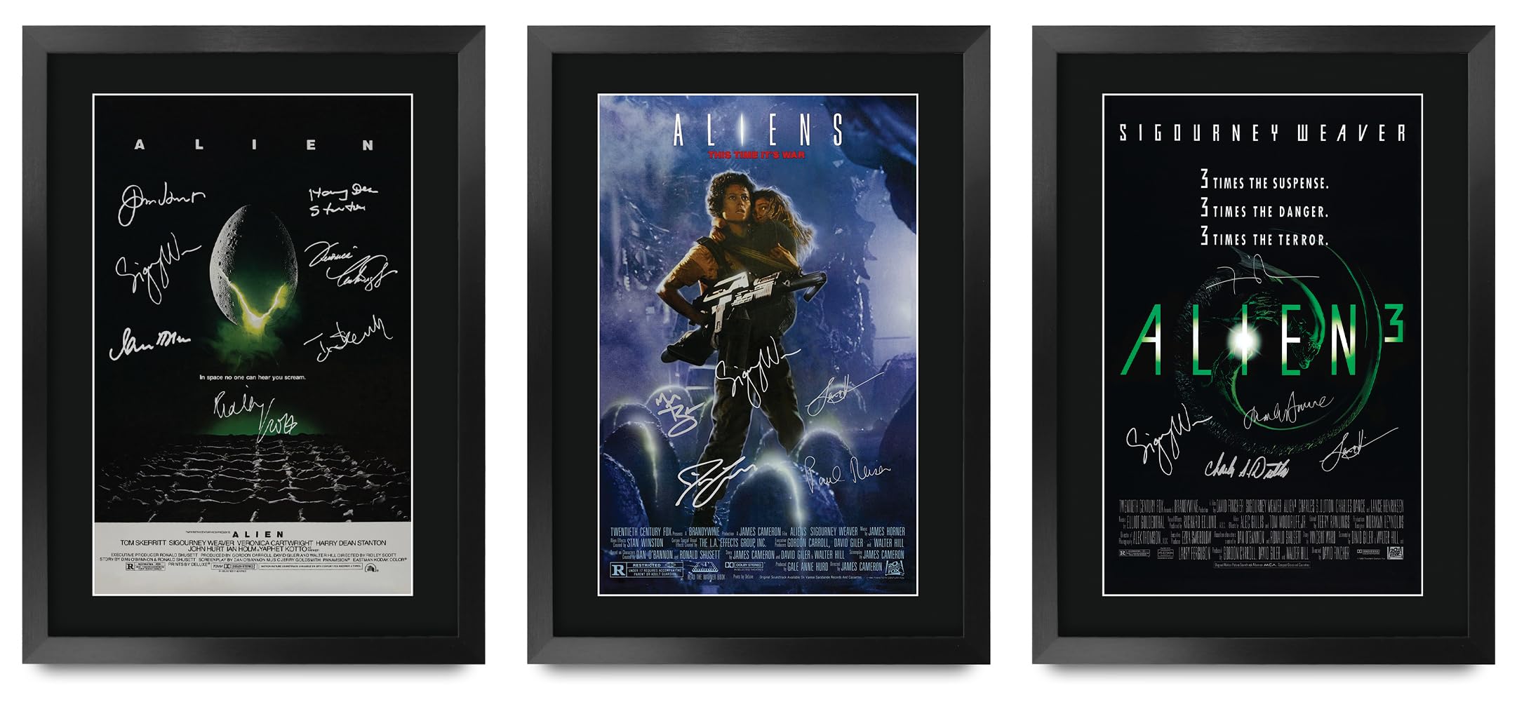 HWC Trading Alien Collection Geschenke Geduckter Poster Signiertes Autogramm Foto für Fans von Film Memorabilien - A3 Gerahmt
