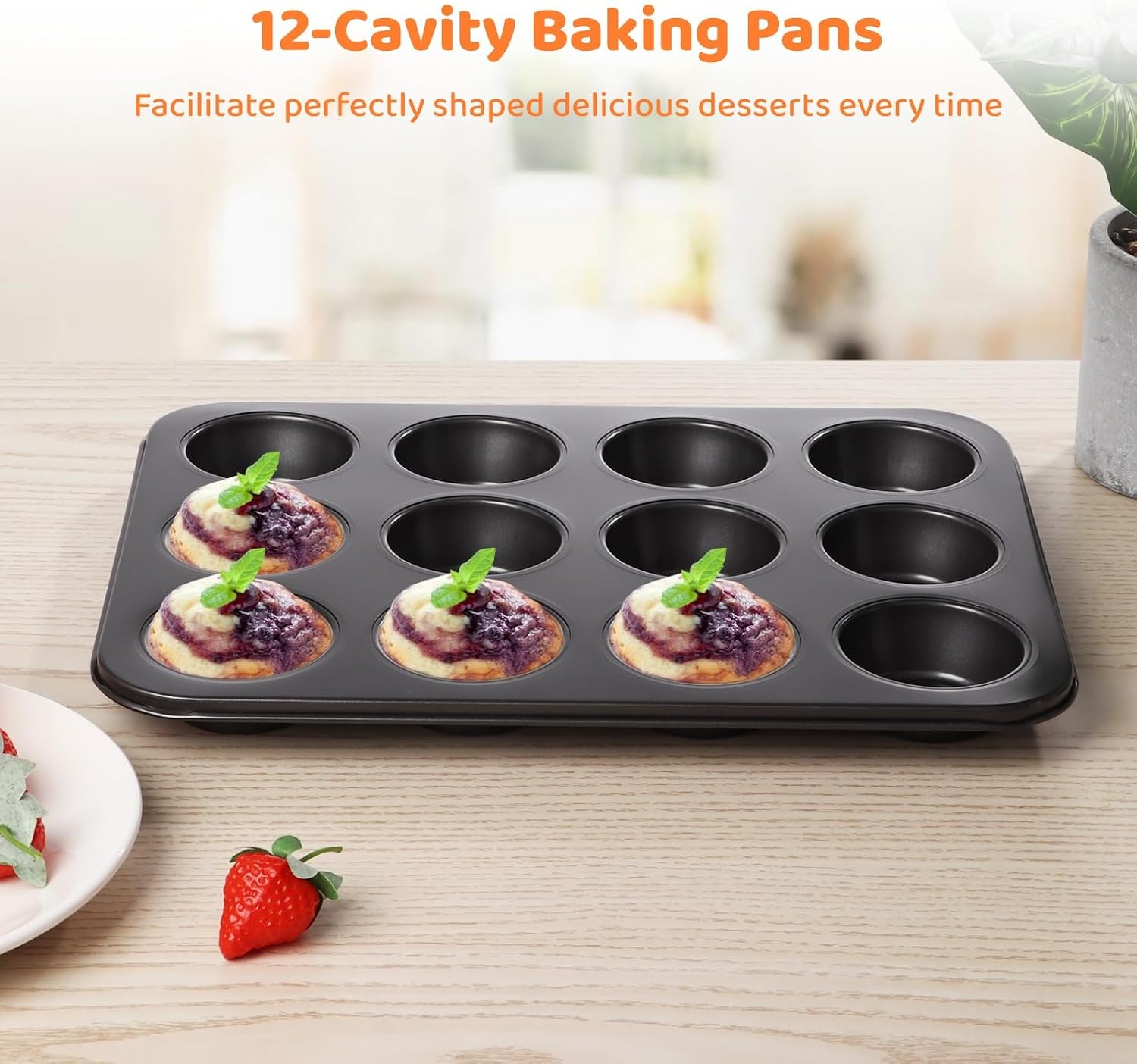 2 Pcs Mini Cheesecake Pans, 12-Cavity Muffin Cupcake Pans with Removable Bottom, Non-Stick Carbon Steel Baking Pans, 12 Hole Mini Sandwich Tins with Loose Bases, 13.8×10.4"