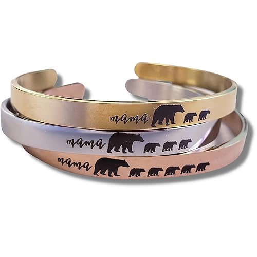 Mama Bear Cuff Bracelet Mother's Day Gift (Rose Gold Plated, stainless-steel)