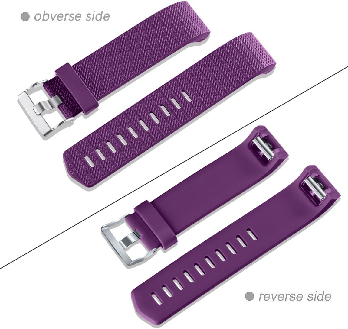 Maledan Bands Replacement Compatible with Fitbit Charge 2, 3-Pack, Large Plum/Gray/Black