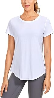 CRZ YOGA Pima Cotton Womens Short Sleeve Shirt Loose Casual Yoga T-Shirt Athletic Workout Tops