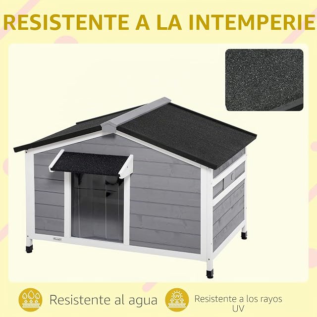 Foto 5 de 8 de PawHut Casa elevada para Perros pequeños 109x79x72cm Gris