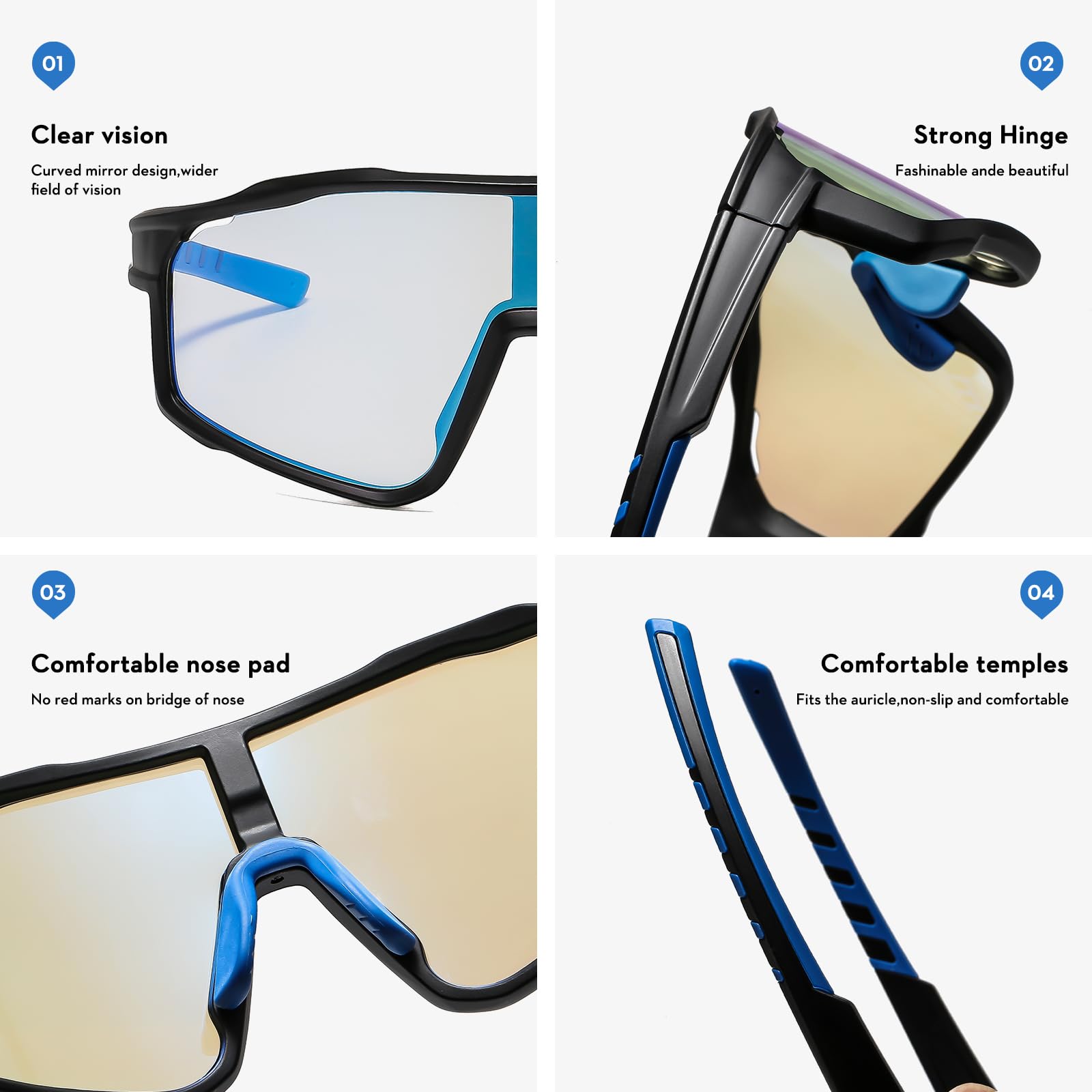 Occhiali da ciclismo da uomo, fotocromatici, sportivi, UV400, per ciclismo, corsa, attività all'aperto